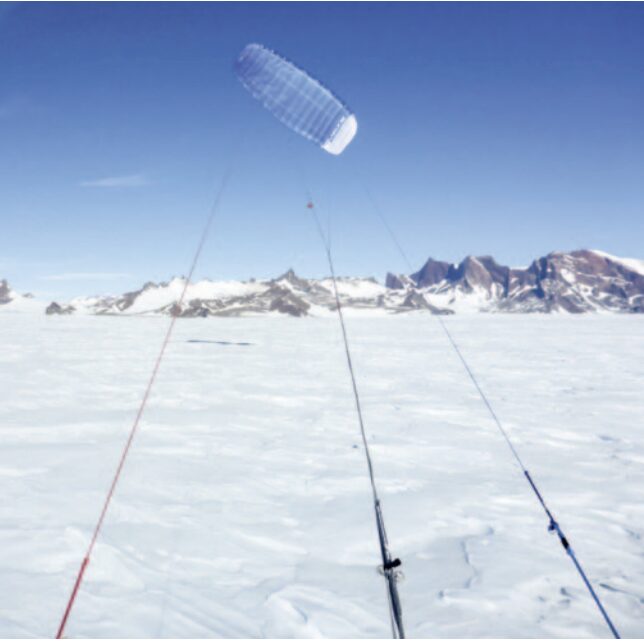 Australian Eric Philips uses a powerful snowkite with long lines during a solo expedition