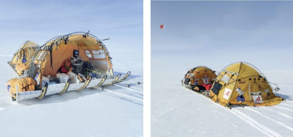 modern polar vagabonds travel thousands of kilometres in relative comfort as they sail tent-mounted wind-crafts across the ice.