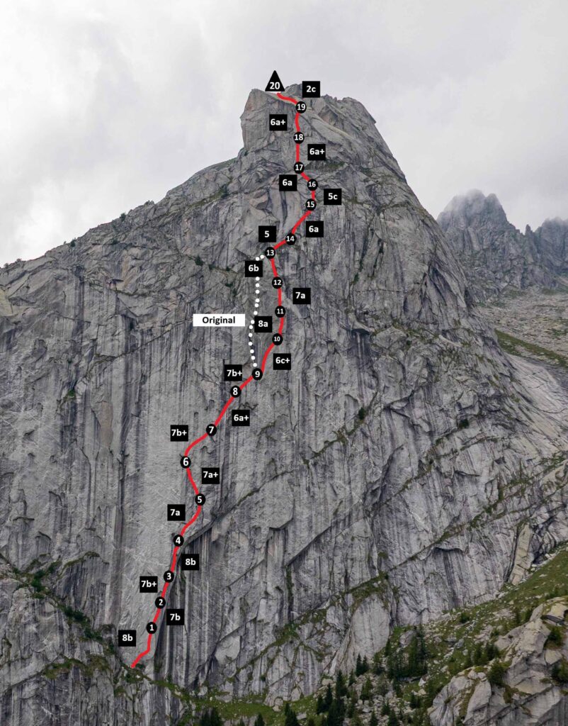 Topo der Route Joy Division am  Torrione Qualido