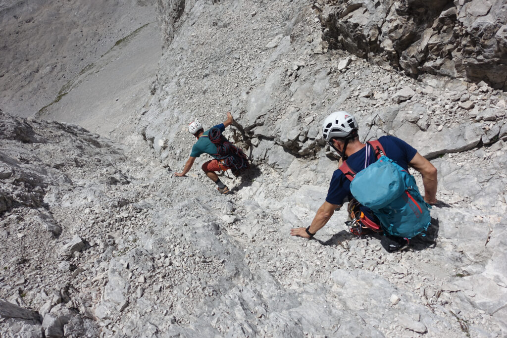 Abstieg von der Lalidererspitze im Karwendel nach einer Begehung der Herzogkante.