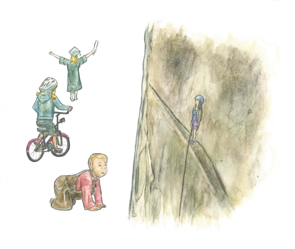 Illustration Mutter vor Abgrund mit heranwachsendem Kind