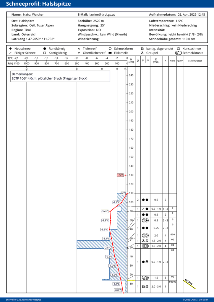Schneeprofil Halslspitze