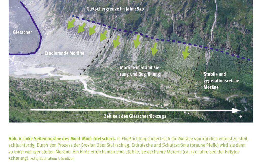 Linke Seitenmoräne des Mont-Miné-Gletschers