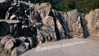 Screenshot aus Google Earth zeigt beispielhaft eine mit unserem Verfahren rekonstruierte gekletterte Route.